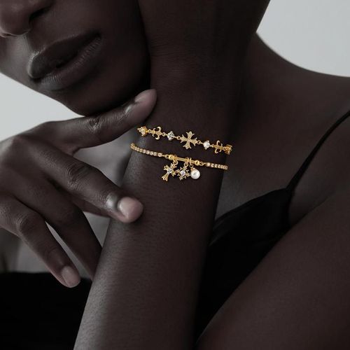 Double Layered Bracelets for Women - Snowflake Cross Charms Adjustable Sparkle Bracelet Set, Hypoallergenic Meaningful Christian Symbol, Ideal Gift for Mother's Day Valentine Wedding Birthday