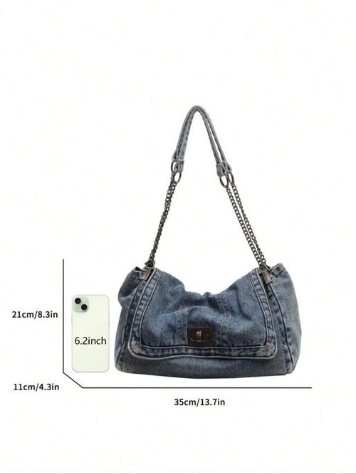Fashion Denim Chain Shoulder Bag, 2025 New Styling Casual Versatile Crossbody Bag for Women, Trendy All-match Commuter Bag for Daily Travel Work Commute