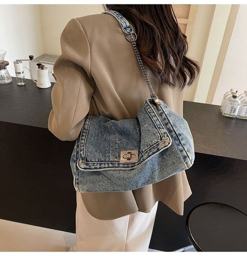 Fashion Denim Chain Shoulder Bag, 2025 New Styling Casual Versatile Crossbody Bag for Women, Trendy All-match Commuter Bag for Daily Travel Work Commute