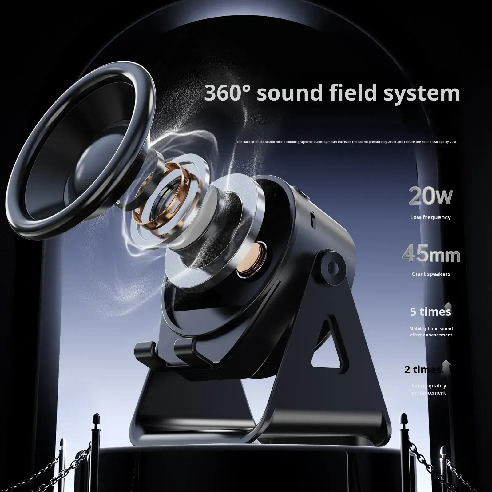 5 IN 1 Wireless Induction Audio Bluetooth Speaker, 360° Rotation Stand with LED, Universal Speaker Stands for Surround Sound&Charger,Portable Desktop Stand Gift for Home, Shower, Outdoors, Travel.