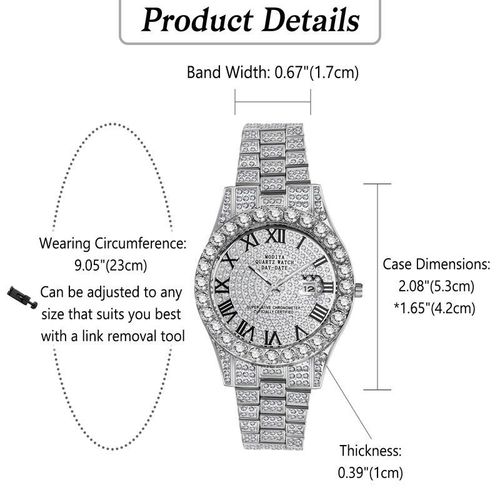 Men's Rhinestone Diamond Watch: Luxury Roman Numeral Quartz Analog Watches for Men Waterproof Date Wrist Watch Business Casual Dress Watch Iced Out Watch