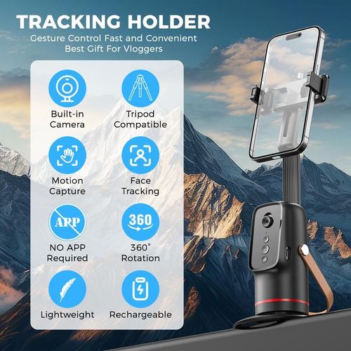 Auto Face Tracking Tripod, with Gesture Control Functon ,360° Rotation Face Body Phone Camera Mount Smart Shooting Phone Tracking Holder for Live Vlog Streaming Video, Accessories Selfie 360 Rotating Phone Stand Smartphone Vlogging Kit