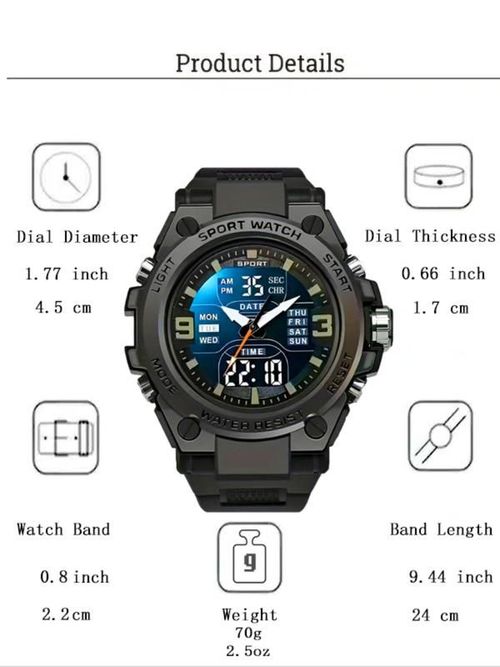 Men's Sporty Digital Watch, Fashionable Digital Watch with Digital Display, Trendy Watch for Daily Life, Water Resistant Watch, without Box