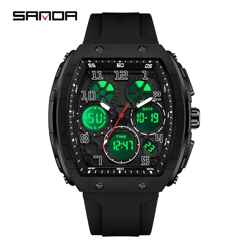 Men's stylish digital and analog watch, casual sports quartz digital watch with luminous dial and alarm function, waterproof digital display men's watch (watch box not included)