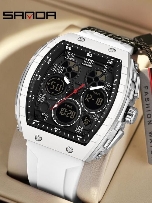 Men's stylish digital and analog watch, casual sports quartz digital watch with luminous dial and alarm function, waterproof digital display men's watch (watch box not included)