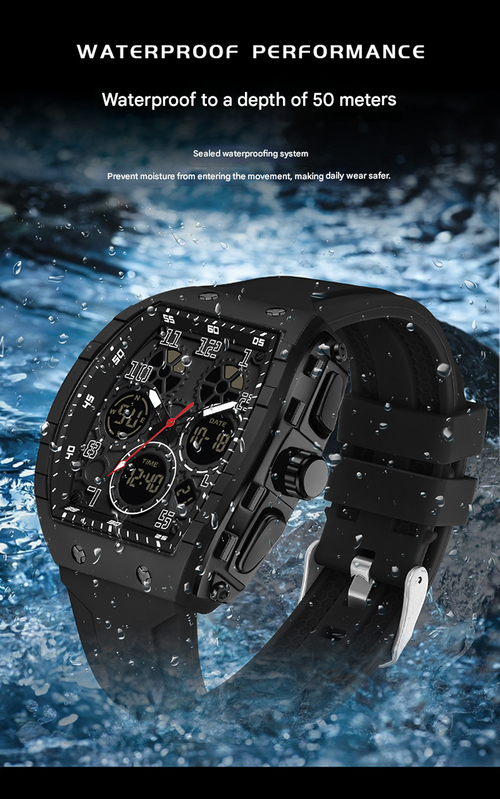 Men's stylish digital and analog watch, casual sports quartz digital watch with luminous dial and alarm function, waterproof digital display men's watch (watch box not included)
