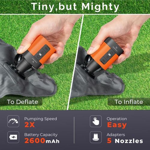 Air Pump for Inflatables with 2600 mAh Battery & Camping Light, Ultra-Fast and Mini Electric Air Pump, Inflate Deflate for Air Mattress, Pool Floats, Vacuum Storage Bags
