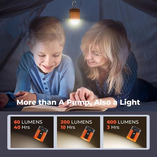 Air Pump for Inflatables with 2600 mAh Battery & Camping Light, Ultra-Fast and Mini Electric Air Pump, Inflate Deflate for Air Mattress, Pool Floats, Vacuum Storage Bags