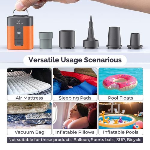 Air Pump for Inflatables with 2600 mAh Battery & Camping Light, Ultra-Fast and Mini Electric Air Pump, Inflate Deflate for Air Mattress, Pool Floats, Vacuum Storage Bags