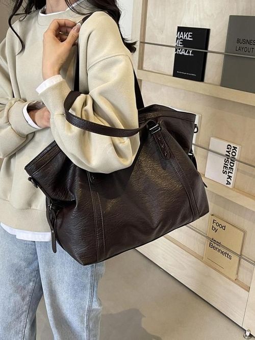 Women's Solid Color Tote Bag, Fashionable Large Capacity for Work & Daily Used, Casual Trendy Versatile High-quality Daily Commuting Bag, Pu Tote Satchel, Office Work Bag