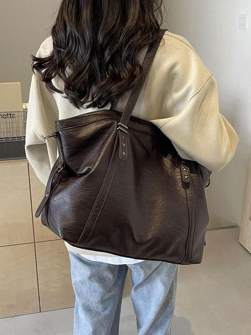 Women's Solid Color Tote Bag, Fashionable Large Capacity for Work & Daily Used, Casual Trendy Versatile High-quality Daily Commuting Bag, Pu Tote Satchel, Office Work Bag