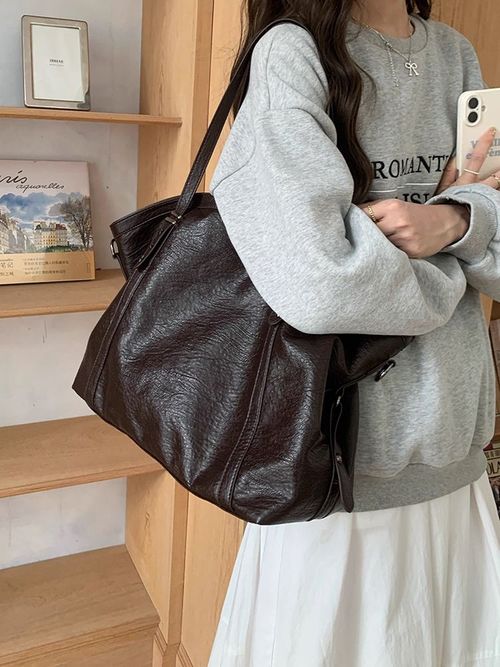 Women's Solid Color Tote Bag, Fashionable Large Capacity for Work & Daily Used, Casual Trendy Versatile High-quality Daily Commuting Bag, Pu Tote Satchel, Office Work Bag