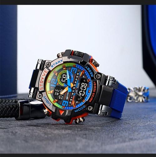 Men's Colorful Punk Style Quartz Watch, Multi.Functional Waterproof Dual Display Wristwatch, TrendyFashion Sport Watch, Birthday Gift with Gift Boxfashionable wristwatch multifunctional men