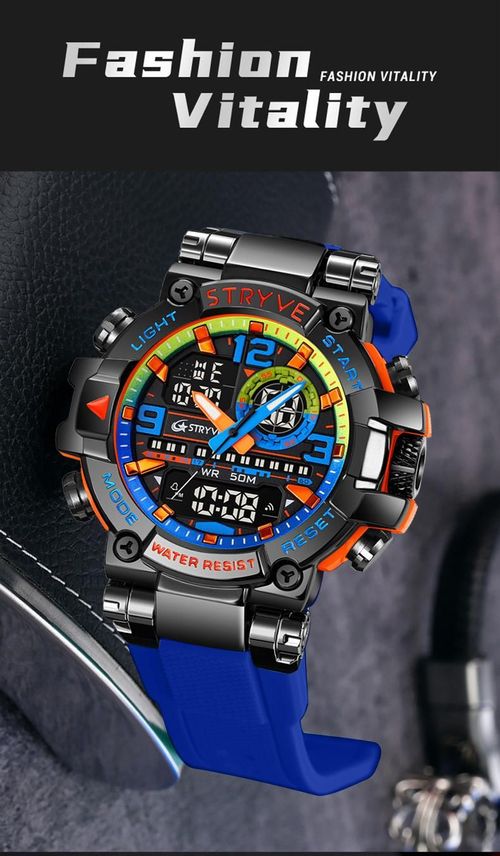Men's Colorful Punk Style Quartz Watch, Multi.Functional Waterproof Dual Display Wristwatch, TrendyFashion Sport Watch, Birthday Gift with Gift Boxfashionable wristwatch multifunctional men