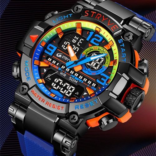 Men's Colorful Punk Style Quartz Watch, Multi.Functional Waterproof Dual Display Wristwatch, TrendyFashion Sport Watch, Birthday Gift with Gift Boxfashionable wristwatch multifunctional men