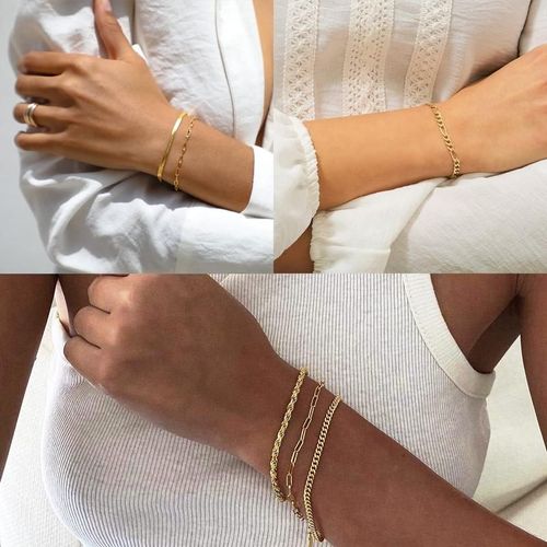 Bracelets for Women , Jewelry Sets for Women Trendy Thin Dainty Stackable Cuban Link Paperclip Chain Bracelet Pack Fashion Accessories Gifts for Womens maximalist jewelry