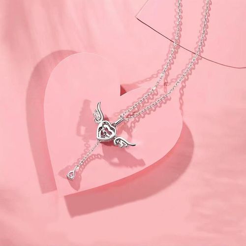 Angel Necklace for Women, Heart Pendant Necklace with Movable Wings, Fashion Versatile Elegant Jewelry, Party Daily Birthday Gift