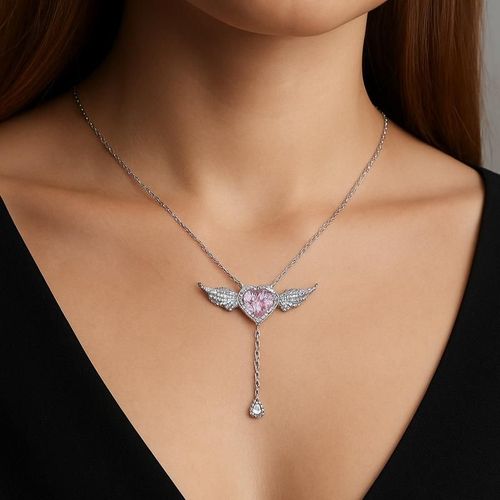 Angel Necklace for Women, Heart Pendant Necklace with Movable Wings, Fashion Versatile Elegant Jewelry, Party Daily Birthday Gift