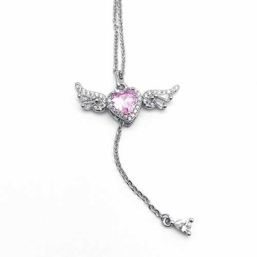 Angel Necklace for Women, Heart Pendant Necklace with Movable Wings, Fashion Versatile Elegant Jewelry, Party Daily Birthday Gift