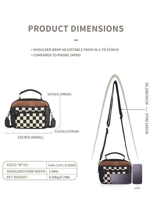 Checkerboard Pattern Colorblock Crossbody Bag, Fashionable Patterned Bag, Fashion PU Leather Waterproof Zipper Shoulder Bag for Women, Casual Trendy Versatile High-quality Daily Commuting Bag, Mothers Day Gift Ideas