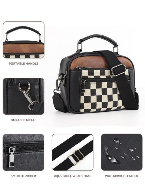 Checkerboard Pattern Colorblock Crossbody Bag, Fashionable Patterned Bag, Fashion PU Leather Waterproof Zipper Shoulder Bag for Women, Casual Trendy Versatile High-quality Daily Commuting Bag, Mothers Day Gift Ideas
