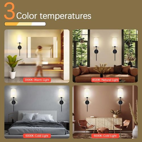Battery Operated Wall Sconce Set of 1 with Remote Control,White Fabric Shade Wall Lights with Dimmable 15 RGB Rechargeable LED Light Bulb for Bedroom Living Room Hallway