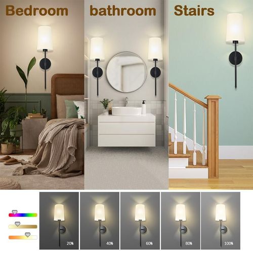 Battery Operated Wall Sconce Set of 1 with Remote Control,White Fabric Shade Wall Lights with Dimmable 15 RGB Rechargeable LED Light Bulb for Bedroom Living Room Hallway