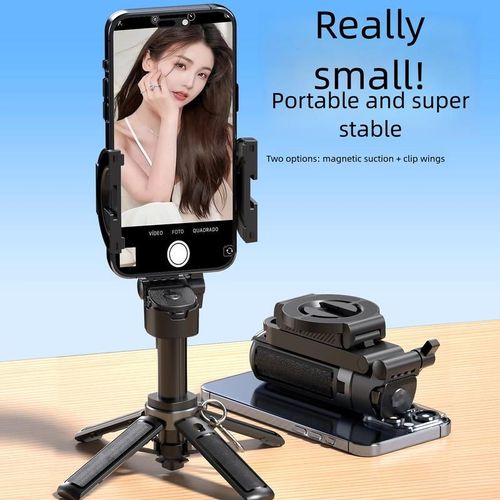 2026 New magnetic & clamp 2-in-1 mini selfie stick with 360° Rotation Portable Anti-shake Wireless Bluetooth control magnetic phone stand for selfie Video recording Vlog Compatible with most phones