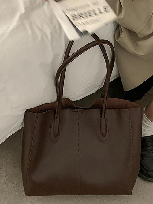 Women's Fashionable Solid Color Soft PU Leather Tote Bag, Large Capacity Shoulder Tote Bag For Daily, School & Commuting Used, Leather Tote Purses