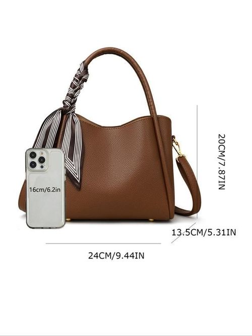 Women's Elegant Lychee Pattern Handbag with Twilly Scarf Decor, Trendy Versatile Crossbody Bag, Fashionable Shoulder Bag for Daily Use, Fashionable Unique Bags