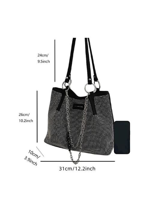 Elegant Shoulder Bag for Work & Back To School, Fashionable Chain Strap Design Large Capacity Shoulder Bag for Party, Dating, Casual Trendy Commuting Bag, Ladies Purse Tote Bag for Women, Studded Bag, Crossbody Chain Bag