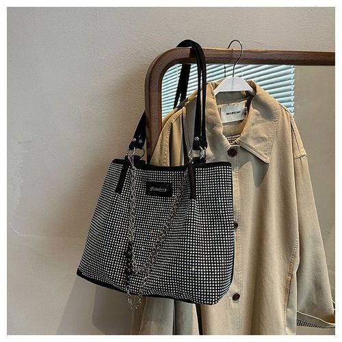 Elegant Shoulder Bag for Work & Back To School, Fashionable Chain Strap Design Large Capacity Shoulder Bag for Party, Dating, Casual Trendy Commuting Bag, Ladies Purse Tote Bag for Women, Studded Bag, Crossbody Chain Bag