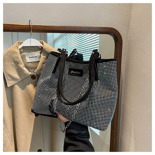 Elegant Shoulder Bag for Work & Back To School, Fashionable Chain Strap Design Large Capacity Shoulder Bag for Party, Dating, Casual Trendy Commuting Bag, Ladies Purse Tote Bag for Women, Studded Bag, Crossbody Chain Bag