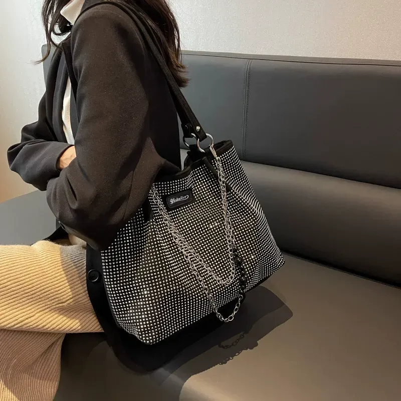 Elegant Shoulder Bag for Work & Back To School, Fashionable Chain Strap Design Large Capacity Shoulder Bag for Party, Dating, Casual Trendy Commuting Bag, Ladies Purse Tote Bag for Women, Studded Bag, Crossbody Chain Bag
