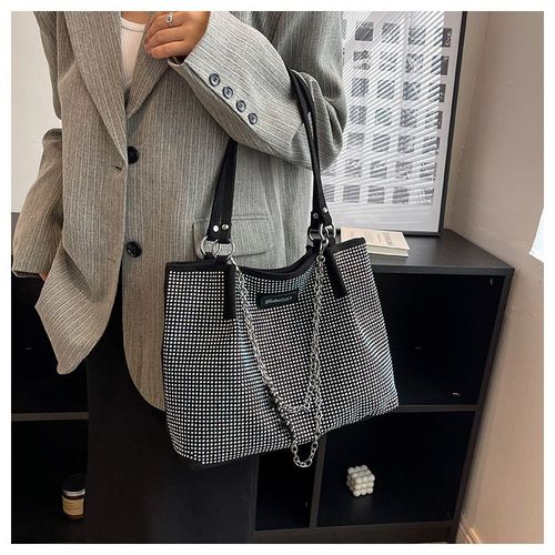 Elegant Shoulder Bag for Work & Back To School, Fashionable Chain Strap Design Large Capacity Shoulder Bag for Party, Dating, Casual Trendy Commuting Bag, Ladies Purse Tote Bag for Women, Studded Bag, Crossbody Chain Bag