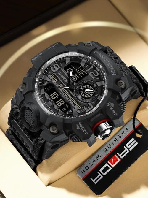 Men's Sporty Analog-Digital Quartz Watch, Fashionable Waterproof Watch with Luminous Display, Alarm and Calendar Functions, Multifunctional Watch with Box