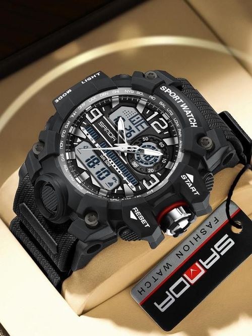 Men's Sporty Analog-Digital Quartz Watch, Fashionable Waterproof Watch with Luminous Display, Alarm and Calendar Functions, Multifunctional Watch with Box