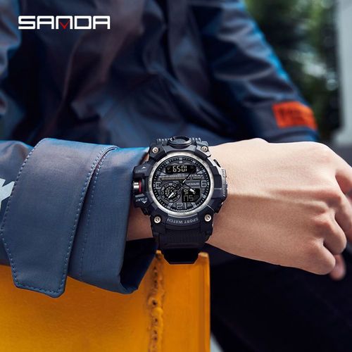 Men's Sporty Analog-Digital Quartz Watch, Fashionable Waterproof Watch with Luminous Display, Alarm and Calendar Functions, Multifunctional Watch with Box