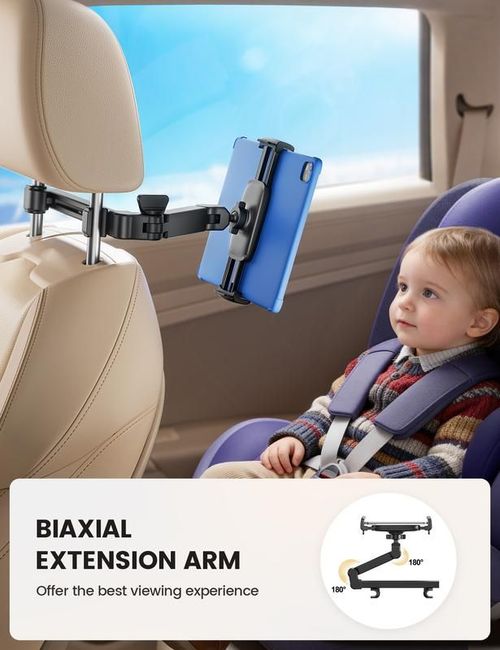 3 in 1 Car Headrest Tablet Holder - Adjustable Extension Arm Mount Fits 4.7-11 Inches Tablets iPad Galaxy Fire HD, Perfect for Moms Kids Road Trips Black