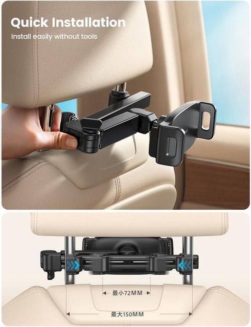 3 in 1 Car Headrest Tablet Holder - Adjustable Extension Arm Mount Fits 4.7-11 Inches Tablets iPad Galaxy Fire HD, Perfect for Moms Kids Road Trips Black