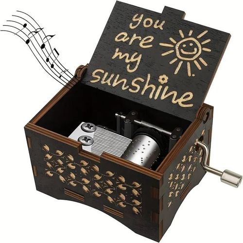'You Are My Sunshine' Letter Pattern Music Box - Hand Crank Wooden Laser-Engraved Vintage Music Box - Ideal Gift for Birthdays, Anniversaries & Weddings