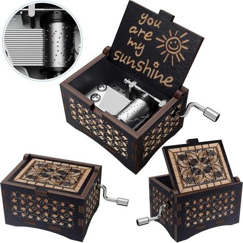 'You Are My Sunshine' Letter Pattern Music Box - Hand Crank Wooden Laser-Engraved Vintage Music Box - Ideal Gift for Birthdays, Anniversaries & Weddings