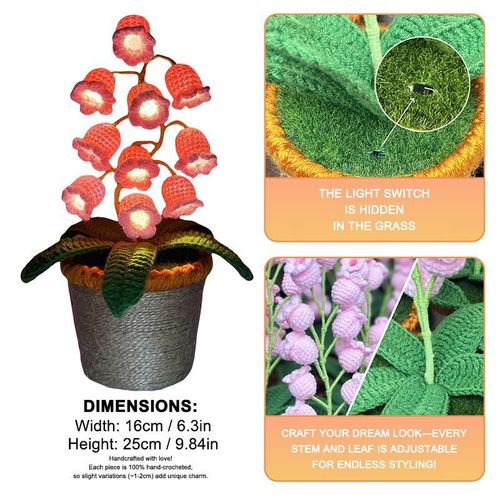 Handmade Crocheted Lily of the Valley LED Lantern - Valentine's Day, Mother's Day Gift (Comes with Exquisite Gifts), Cute Ornament, Warm-light home, Bedside desk decor, valentine's day decor, ramadan decoration 2026