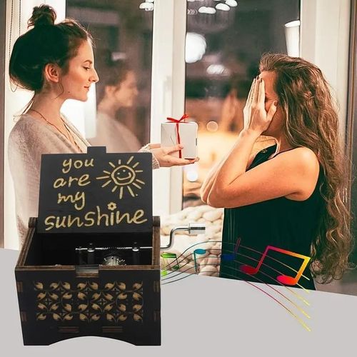 'You Are My Sunshine' Letter Pattern Music Box - Hand Crank Wooden Laser-Engraved Vintage Music Box - Ideal Gift for Birthdays, Anniversaries & Weddings
