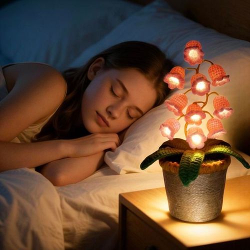 Handmade Crocheted Lily of the Valley LED Lantern - Valentine's Day, Mother's Day Gift (Comes with Exquisite Gifts), Cute Ornament, Warm-light home, Bedside desk decor, valentine's day decor, ramadan decoration 2026