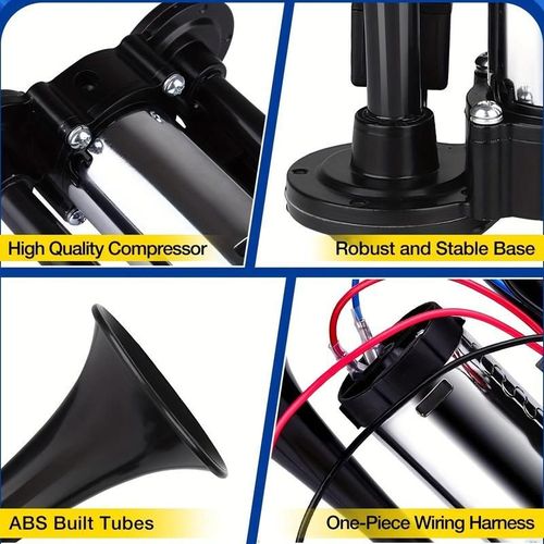 2026 Upgraded 12V 130DB Air Horn Dual Horn, Horn Kit with Air Compressor,Dual Electric Air Horns Kit with Compressor for Vehicles Trucks Pickup Trains Lorrys SUVs Cars Boats (12V SilverBlack) Alarm for Home Security,