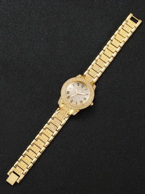 Women's Elegant Fashion Watch & Jewelry Set, Round Dial Analog Quartz Watch & Bracelet & Necklace & Ring & Earrings, Exquisite Watch Set with Box, Fashionable Jewelry Set