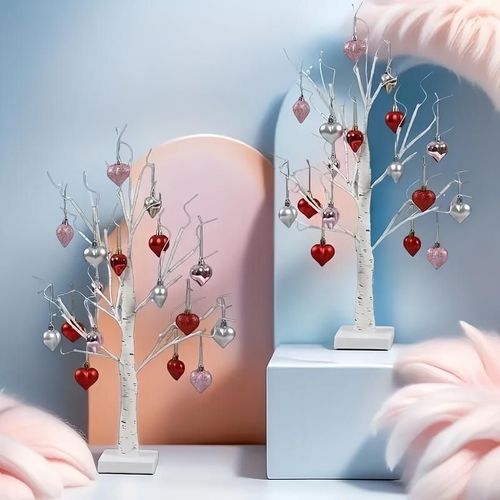 Valentine's Day Decorations Heart-Shaped Birch Lamp DIY Design Table Lighting Heart-Shaped Pendant Light Perfect for Bedside Lamps in Bedrooms Romantic Living Room Atmosphere Decor Ideal for Birthday, Engagement, and Wedding Decorations