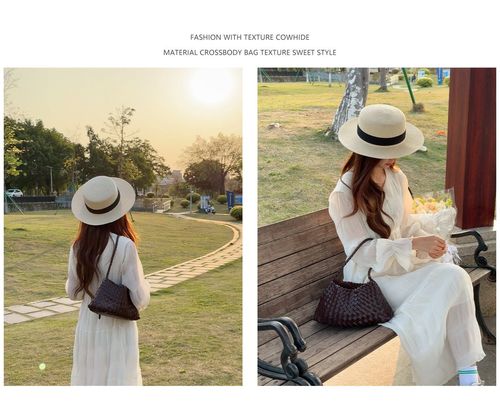 Handmade Composite Leather Crossbody Shoulder Bag, Luxury Casual Single Strap Handbag, French Vacation Style Two-In-One Purse