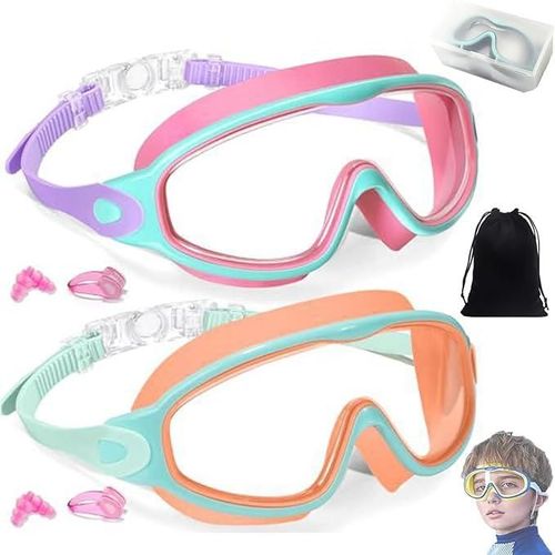 2 Pack Kids Swim Goggles for 3-15 UV Protection Anti-Fog High Definition Waterproof Adjustable Goggles for Boys and Girls - Safety anti-uv swimming goggles swim glass anti-fog swimming goggles Swimminggoggles Nose Clip